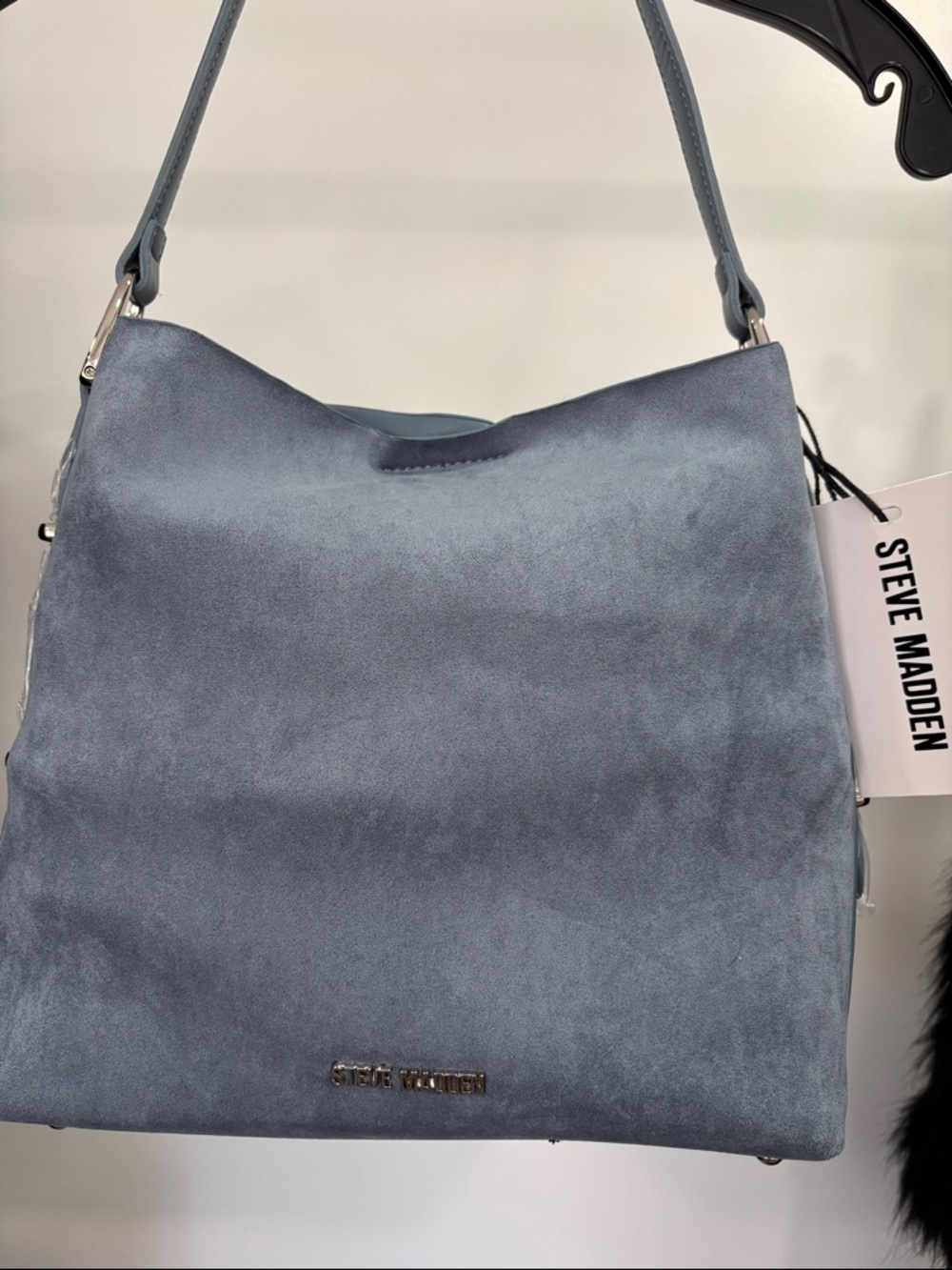 Steve Madden Light Blue Denim Brizzos Suede Shoulder Bucket Bag NWT